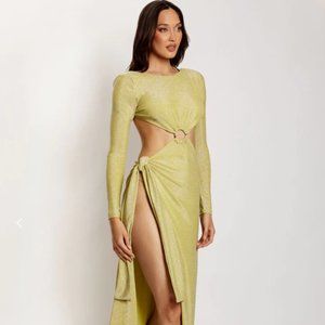 Christina Backless Maxi Wrap Dress - Green Shimmer